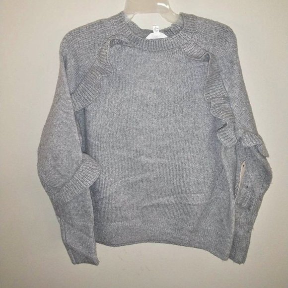 Time And Tru womens ruffle sweater gray L (12-14) Metallic Knit W-335 - Picture 2 of 5